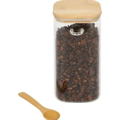 Bocal en verre transparent 1,25L avec couvercle et cuillère en bambou^Gifi Outlet