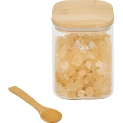 Bocal en verre transparent 850ml avec couvercle et cuillère en bambou^Gifi