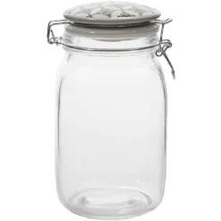 Bocal hermétique carré en verre couvercle motif ciment 1,5 L^Gifi Sale
