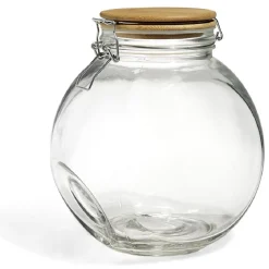 Bocal verre transparent 2,1L avec couvercle bambou et clip en fer^Gifi Online
