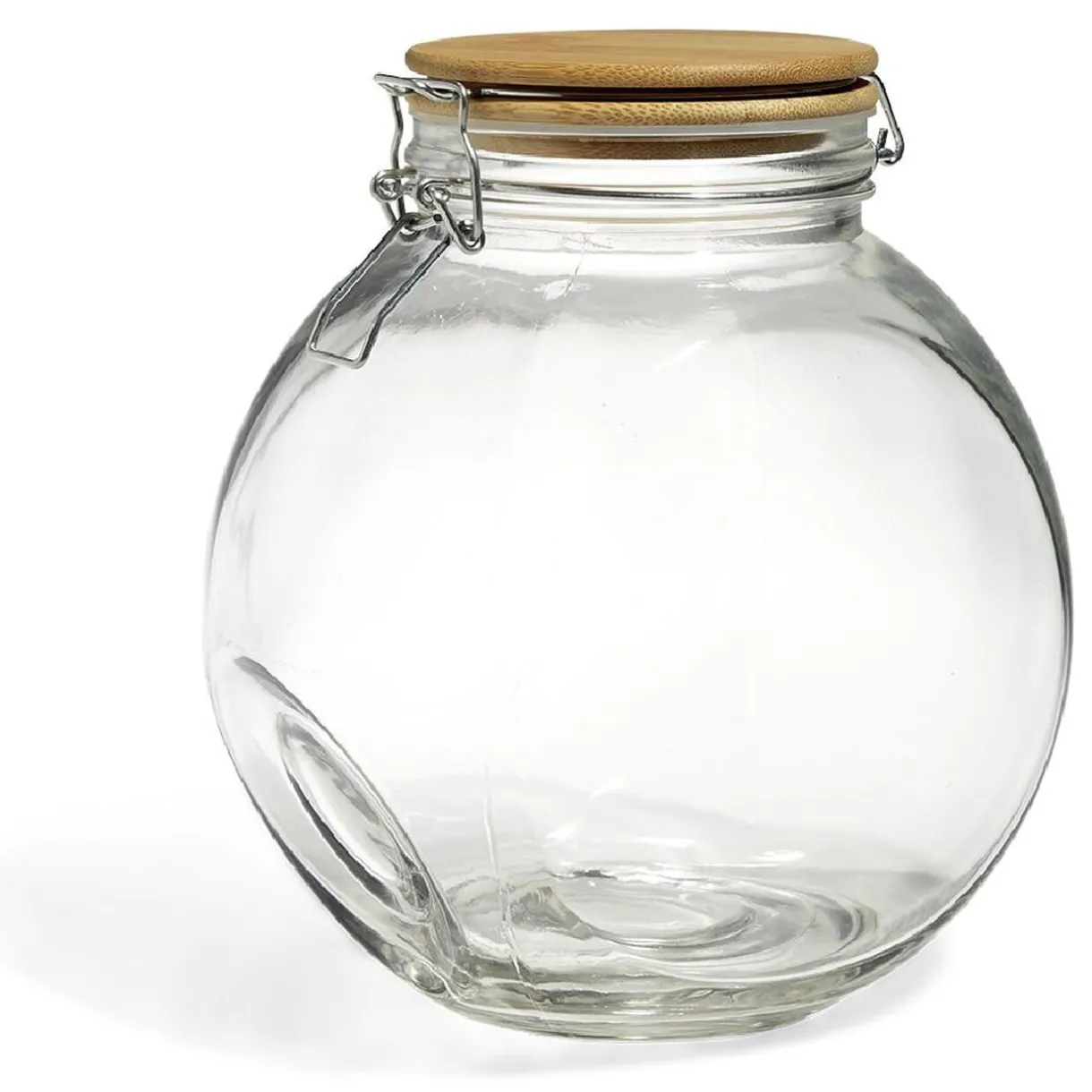 Bocal verre transparent 2,1L avec couvercle bambou et clip en fer^Gifi Online