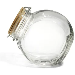 Bocal verre transparent 2,1L avec couvercle bambou et clip en fer^Gifi Online