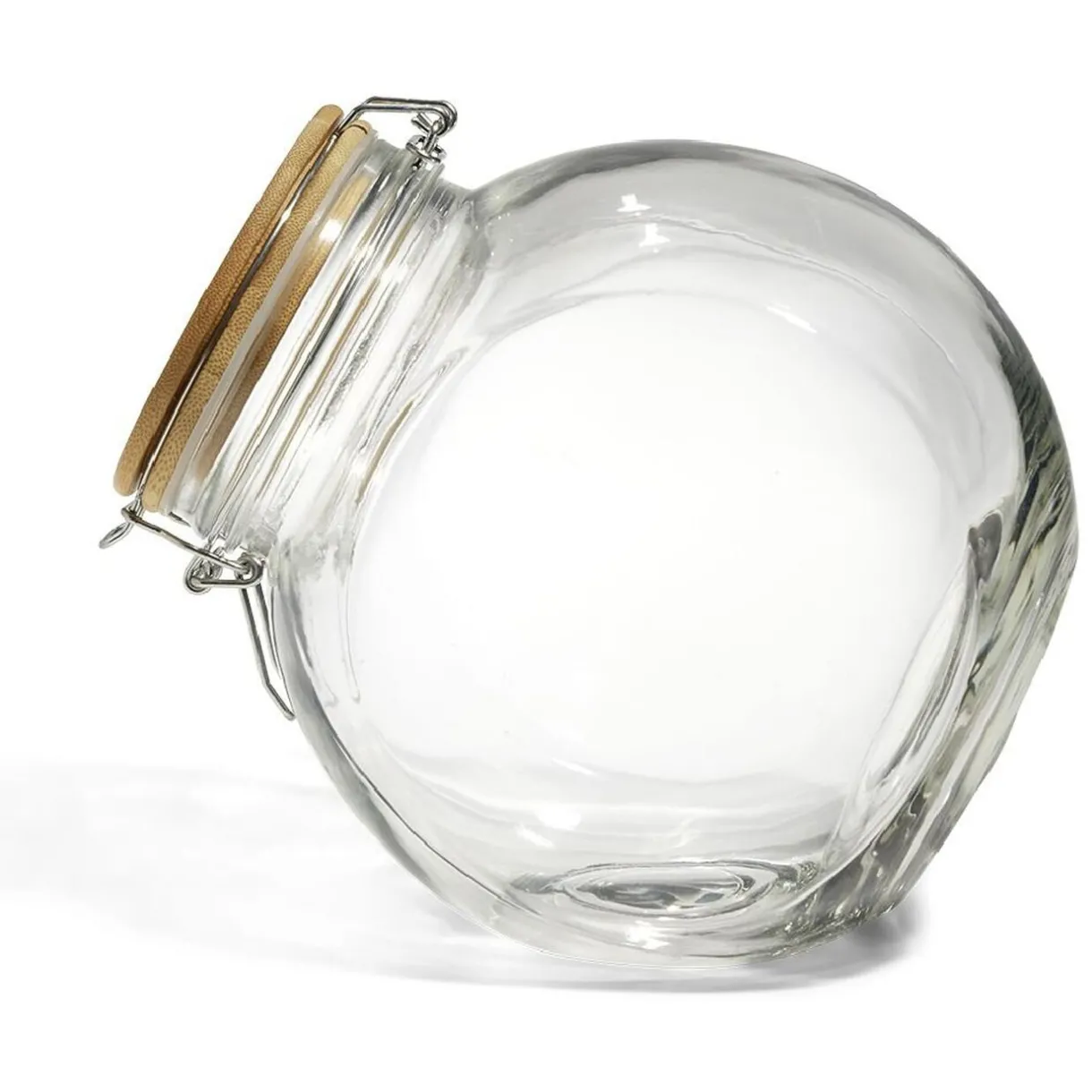 Bocal verre transparent 2,1L avec couvercle bambou et clip en fer^Gifi Online