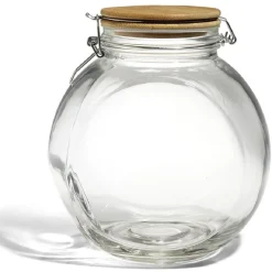 Bocal verre transparent 2,1L avec couvercle bambou et clip en fer^Gifi Online