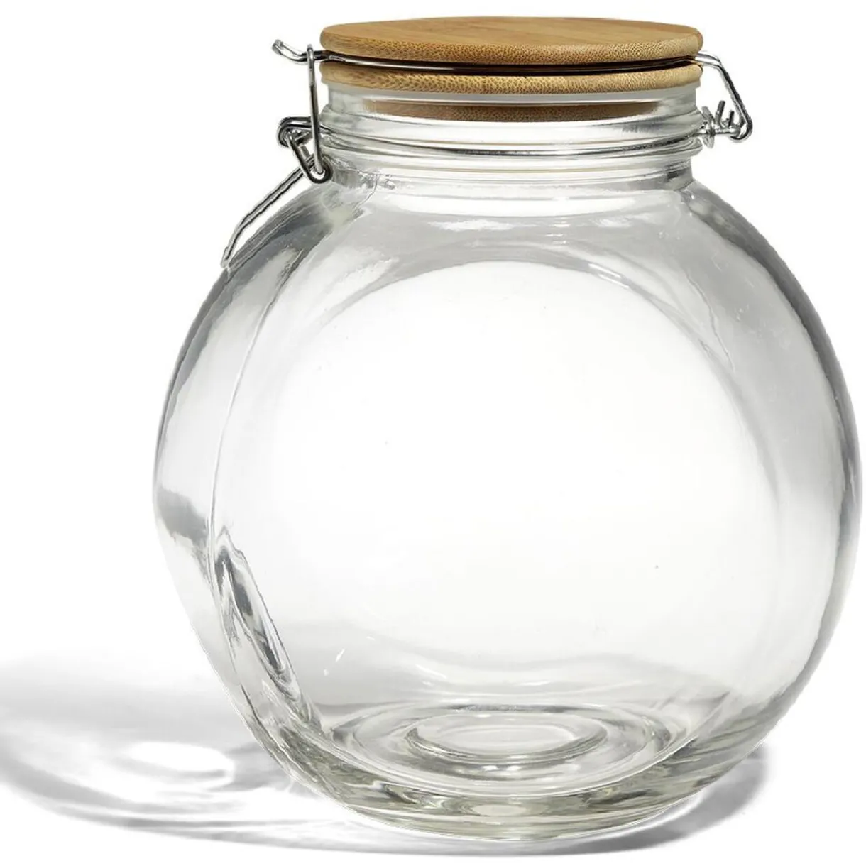 Bocal verre transparent 2,1L avec couvercle bambou et clip en fer^Gifi Online