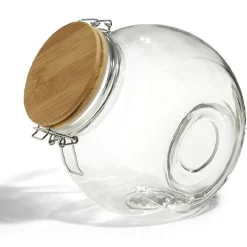 Bocal verre transparent 2,1L avec couvercle bambou et clip en fer^Gifi Online
