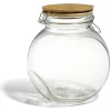 Bocal verre transparent 1,6L avec couvercle bambou et clip en fer^Gifi Discount