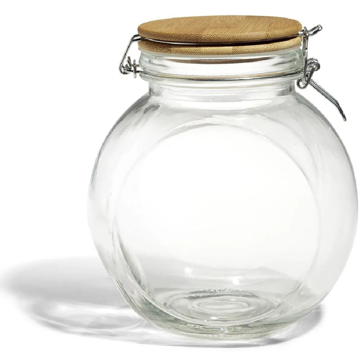 Bocal verre transparent 1,6L avec couvercle bambou et clip en fer^Gifi Discount