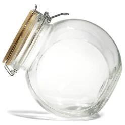 Bocal verre transparent 1,6L avec couvercle bambou et clip en fer^Gifi Discount