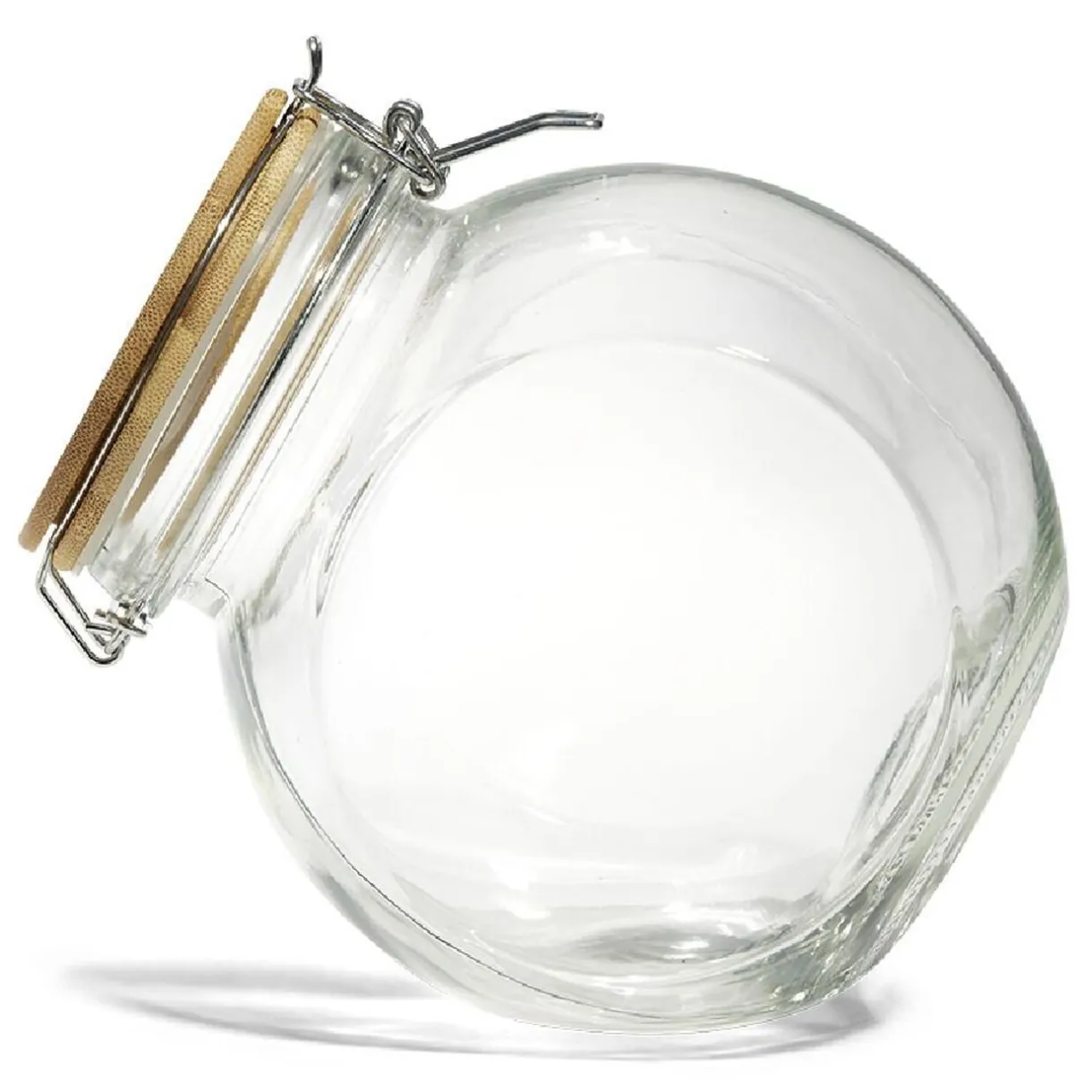 Bocal verre transparent 1,6L avec couvercle bambou et clip en fer^Gifi Discount