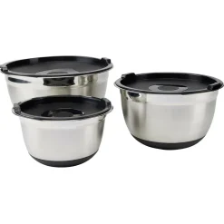Bol à mixer inox avec couvercle et anse antidérapante silicone noir x3^Gifi Discount