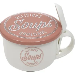 Bol à soupe avec couvercle et cuillère en porcelaine^Gifi Sale