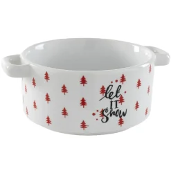 Bol à soupe blanc motif sapin rouge inscription Let it snow^Gifi Online