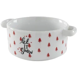 Bol à soupe blanc motif sapin rouge inscription Let it snow^Gifi Online