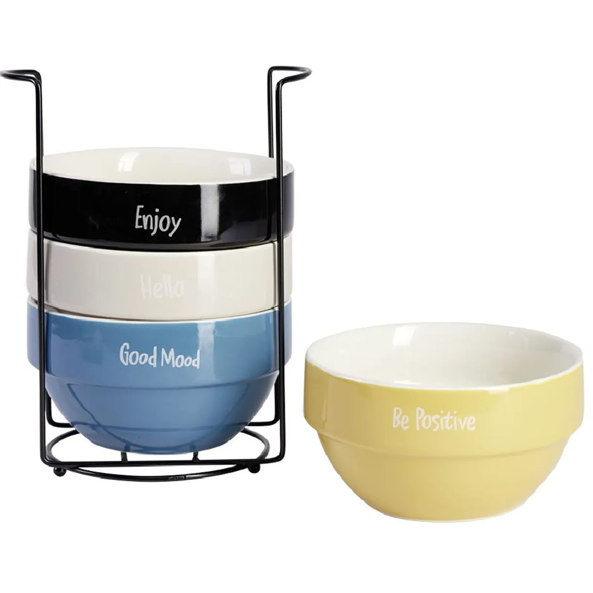 Bol en faïence Ø14 x H8 cm x4 et support^Gifi Best