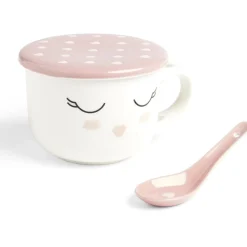 Bol jumbo 62cl avec cuillère et couvercle blush girly^Gifi