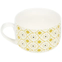 Bol jumbo soupe avec couvercle en porcelaine blanc motif jaune^Gifi Online