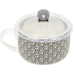 Bol jumbo soupe avec couvercle en porcelaine blanc motif noir^Gifi Sale