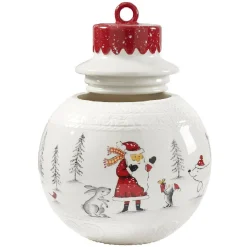 Bonbonnière forme boule de Noël blanche et rouge^Gifi Discount