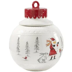 Bonbonnière forme boule de Noël blanche et rouge^Gifi Discount