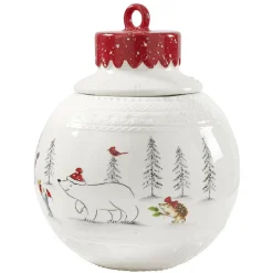 Bonbonnière forme boule de Noël blanche et rouge^Gifi Discount
