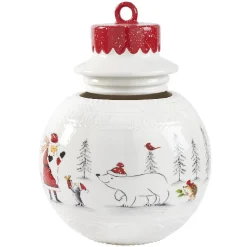 Bonbonnière forme boule de Noël blanche et rouge^Gifi Discount