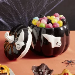 Bonbonnière Halloween 1L citrouille noire fantômes blancs Ø13,5xH15,8cm^Gifi Outlet