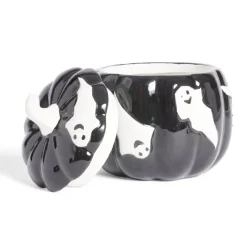 Bonbonnière Halloween 1L citrouille noire fantômes blancs Ø13,5xH15,8cm^Gifi Outlet
