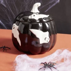Bonbonnière Halloween 1L citrouille noire fantômes blancs Ø13,5xH15,8cm^Gifi Outlet