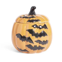 Bonbonnière Halloween 1L citrouille orange chauve-souris noires Ø13,5xH15,8cm^Gifi New