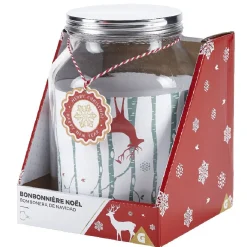 Bonbonnière Noël rennes verre cordelette rouge et blanc 3 L^Gifi Clearance