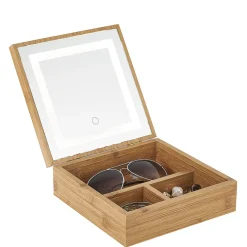 Hot Gifi Boîte à bijoux avec miroir à led en bambou