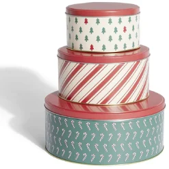 Boîte à biscuits de Noël ronde en métal rouge et vert x3^Gifi New