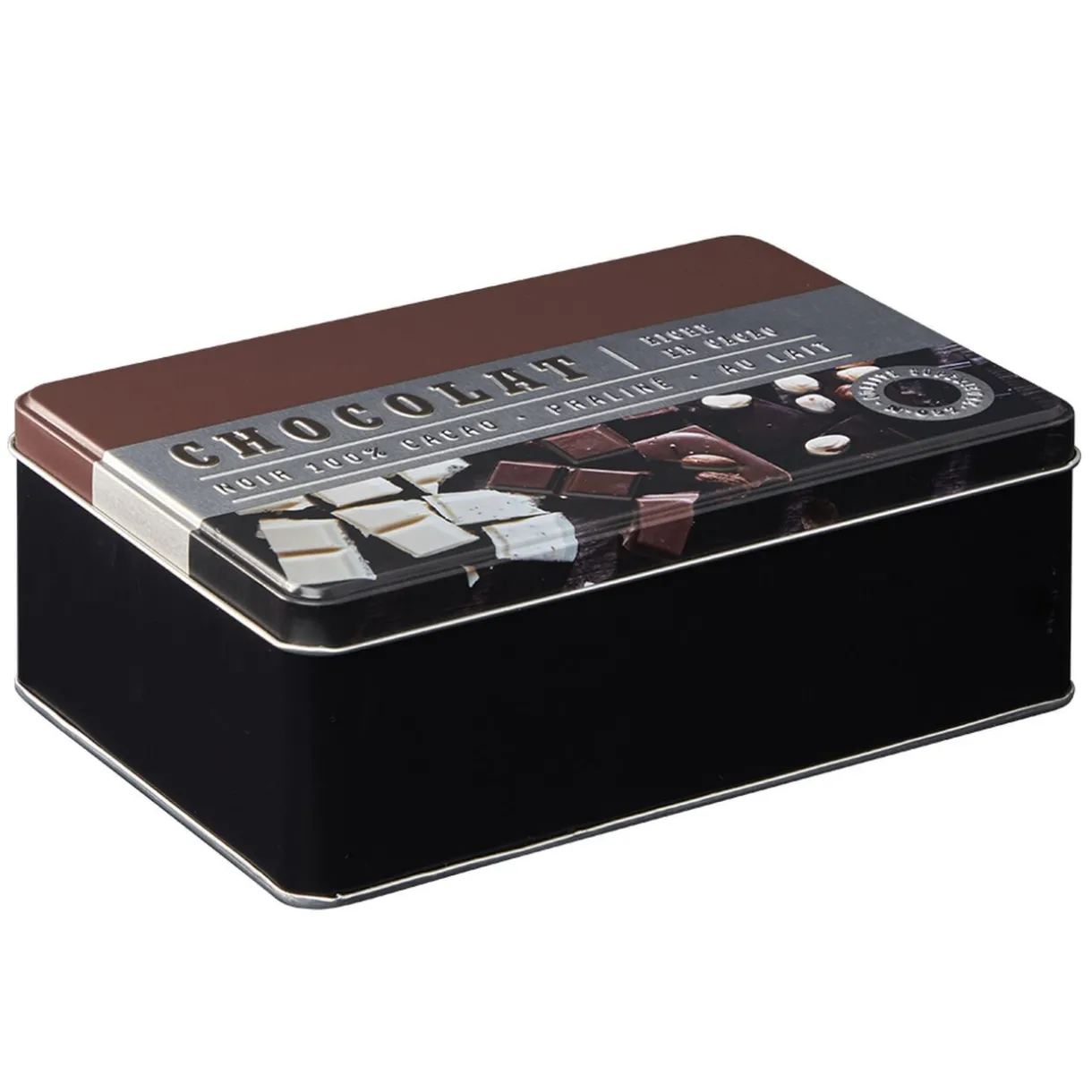 Boîte à chocolat rectangulaire en métal décorée marron^Gifi Outlet