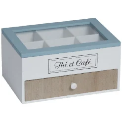 Boîte à dosettes Thé et Café blanc naturel et bleu^Gifi