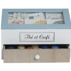 Boîte à dosettes Thé et Café blanc naturel et bleu^Gifi