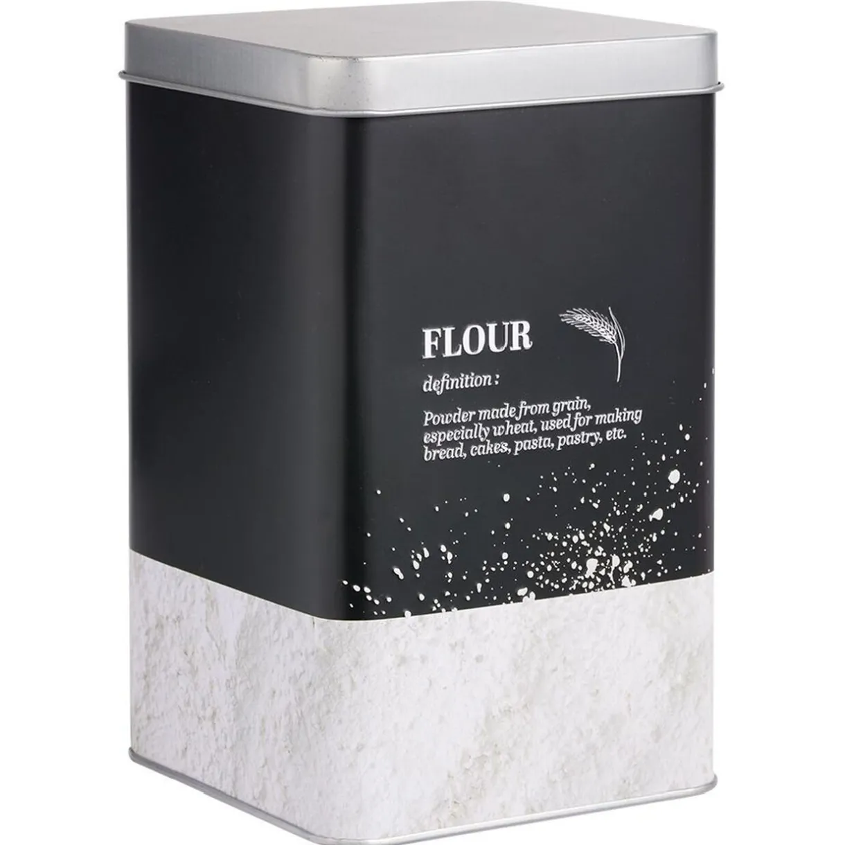 Boîte à farine en métal noir design flour - 10,7x10,7xH.17,5cm^Gifi Sale