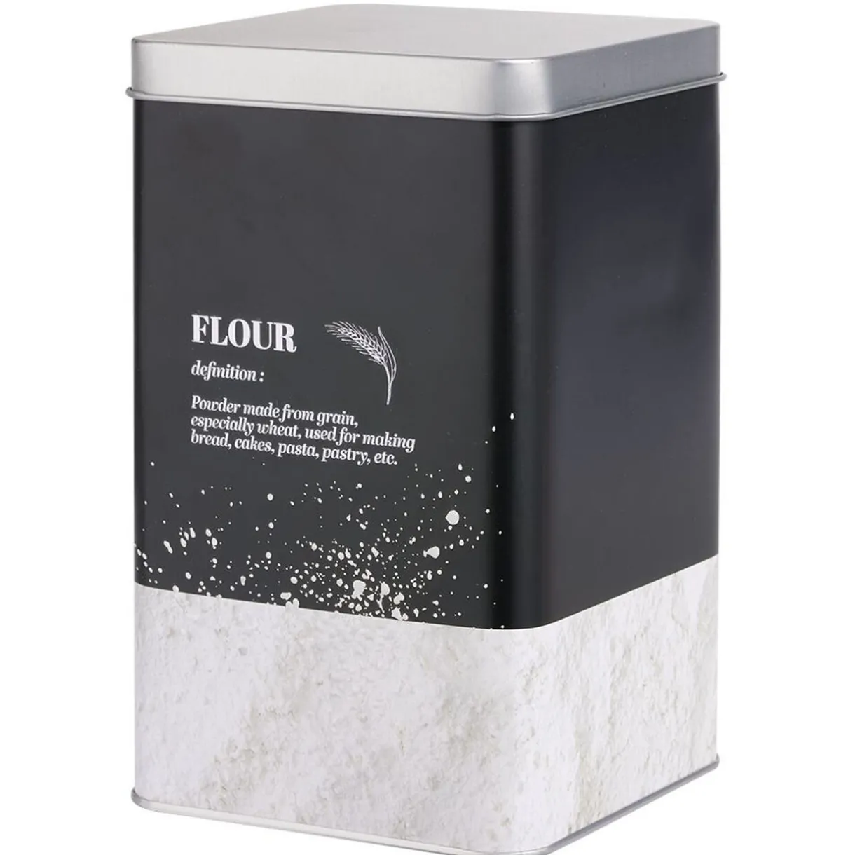 Boîte à farine en métal noir design flour - 10,7x10,7xH.17,5cm^Gifi Sale