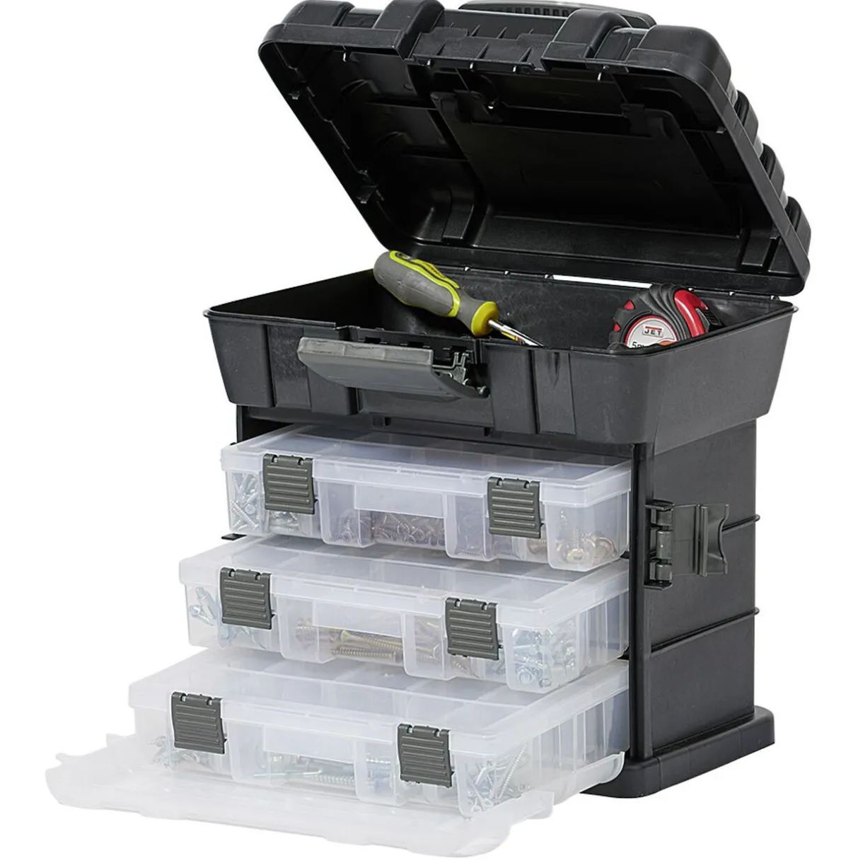 Rangement|Gifi Boîte à outils avec rangement compartimenté noir transparent