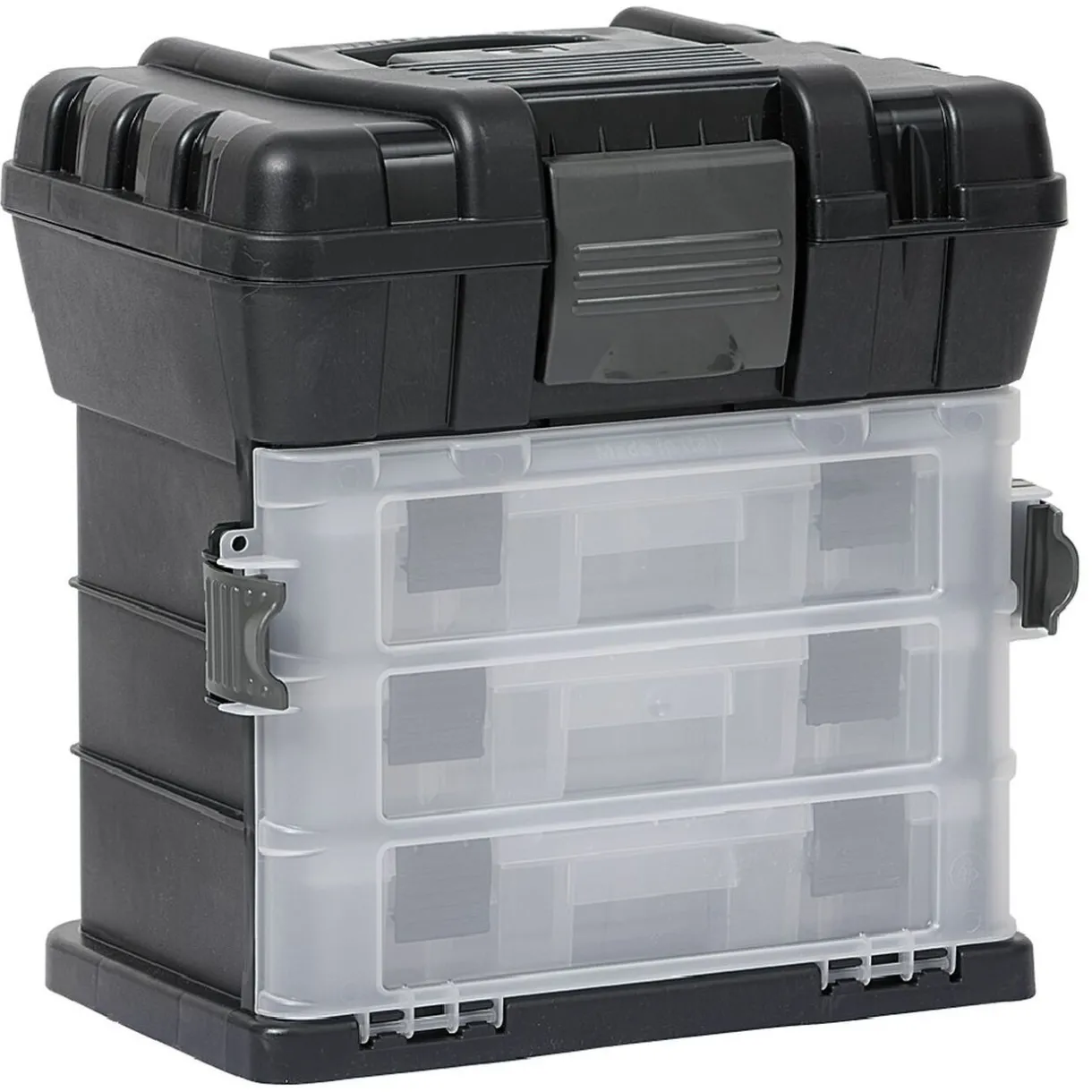 Rangement|Gifi Boîte à outils avec rangement compartimenté noir transparent