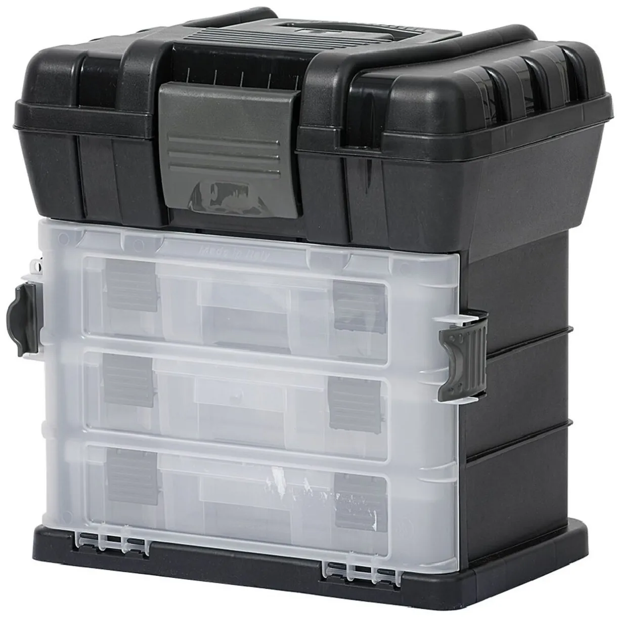 Rangement|Gifi Boîte à outils avec rangement compartimenté noir transparent