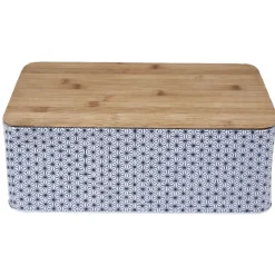 Boîte à pain métal design géométrique et couvercle bambou^Gifi Clearance