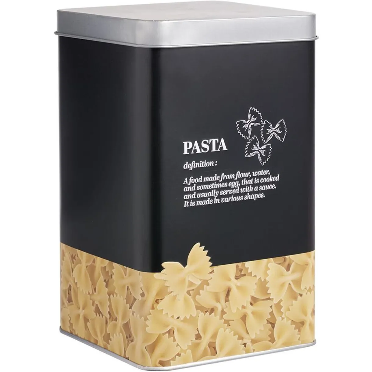 Boîte à pâtes en métal noir et gris design pasta - 10,7x10,7xH.17,5cm^Gifi Outlet