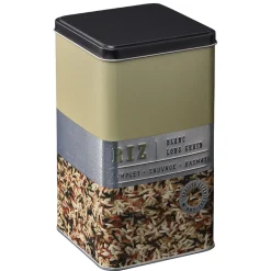 Boîte à riz carrée en métal décorée beige^Gifi Sale