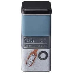 Boîte à sel carrée en métal décorée bleu gris^Gifi Best