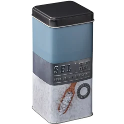 Boîte à sel carrée en métal décorée bleu gris^Gifi Best