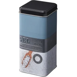 Boîte à sel carrée en métal décorée bleu gris^Gifi Best