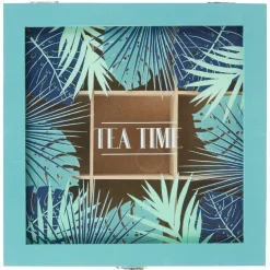 Boîte à thé carrée vert d'eau et décor tropical tea time^Gifi Sale