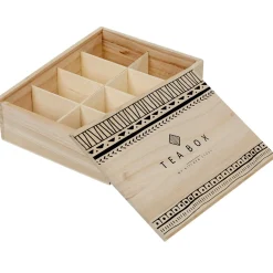 Boîte à thé noir naturel 8 casiers avec couvercle coulissant^Gifi Best