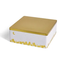 Boîte alimentaire carré en fer décor doré 26x26xH10cm^Gifi Discount
